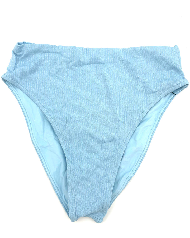 Metallic Light Blue High Waisted Bikini Bottom - Extra Small