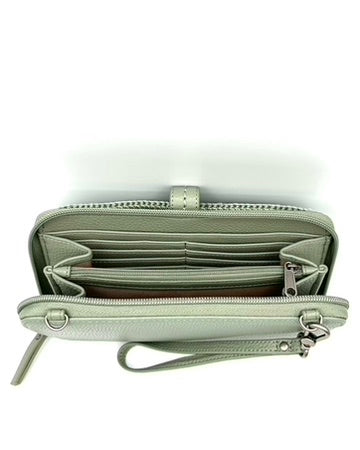 Sage Green Leather & Suede Wallet/Wristlet/Crossbody Bag