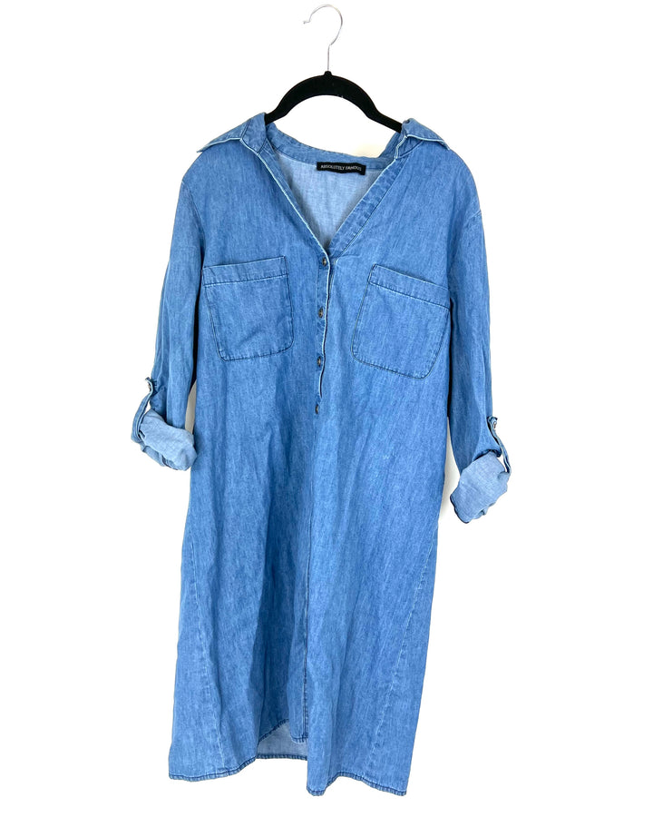 Blue Denim Button Down Dress - Medium