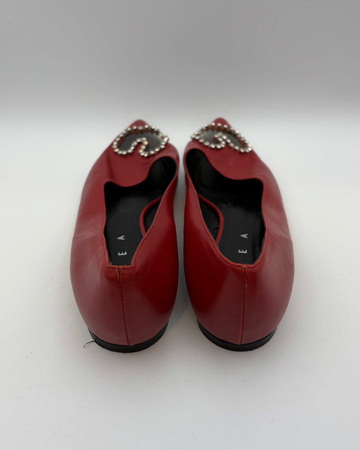 Berry Red and Clear Rhinestone Toe Flats - Size 40
