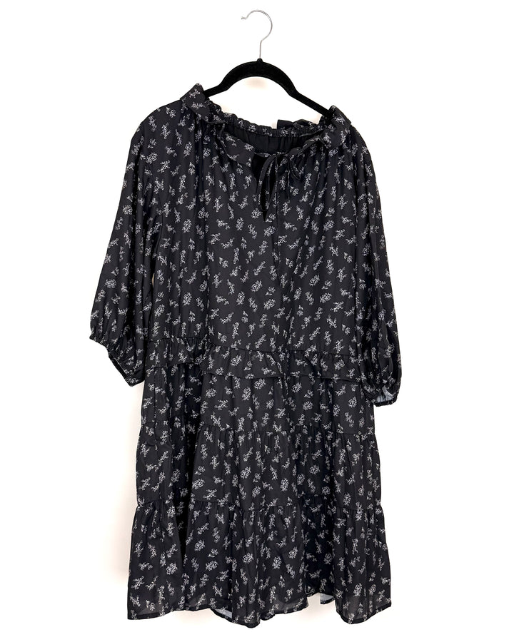 Black Floral Ruffle Dress - Size 10/12