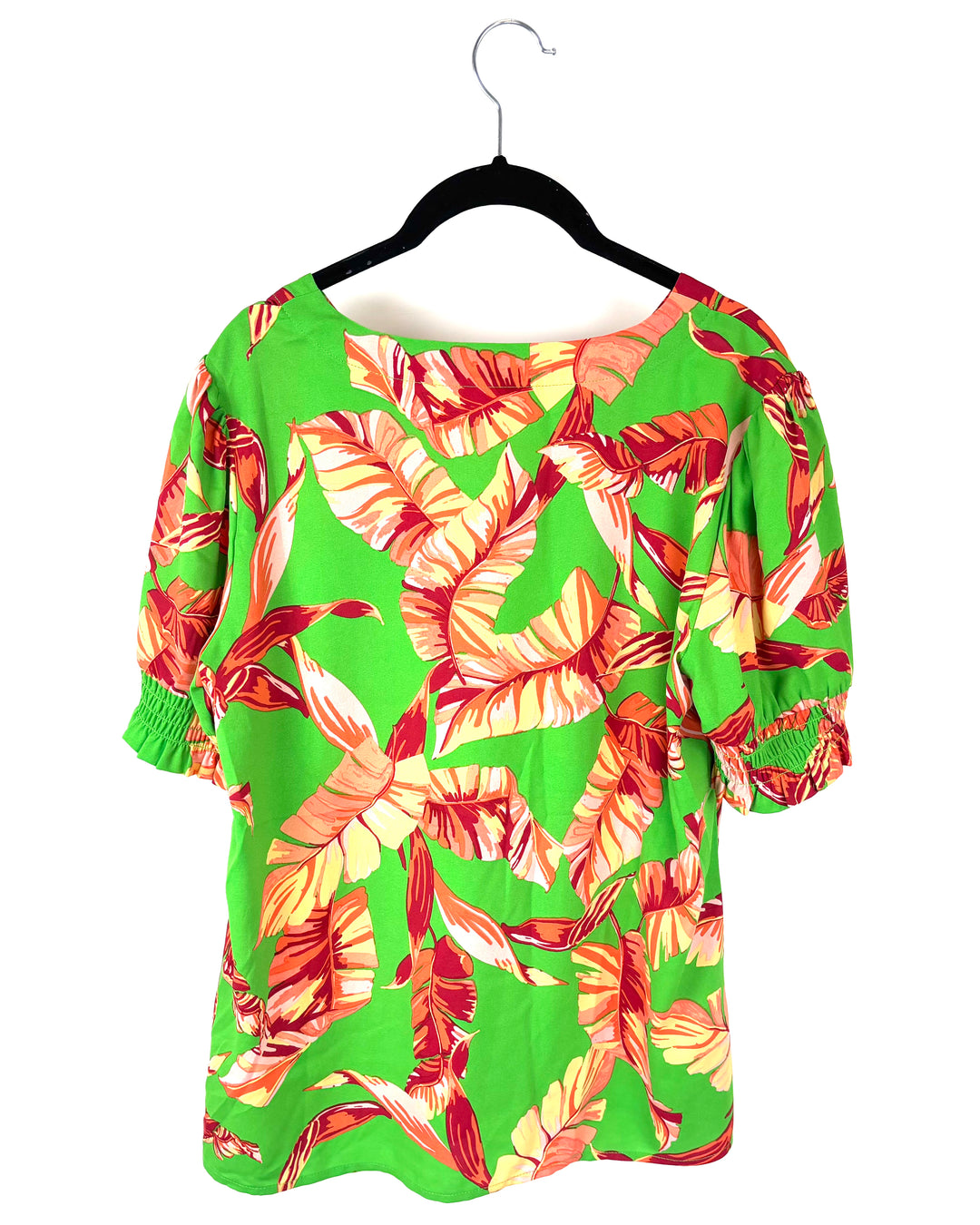 Green Short Sleeve Tropical Print Blouse Top Size - 6/8