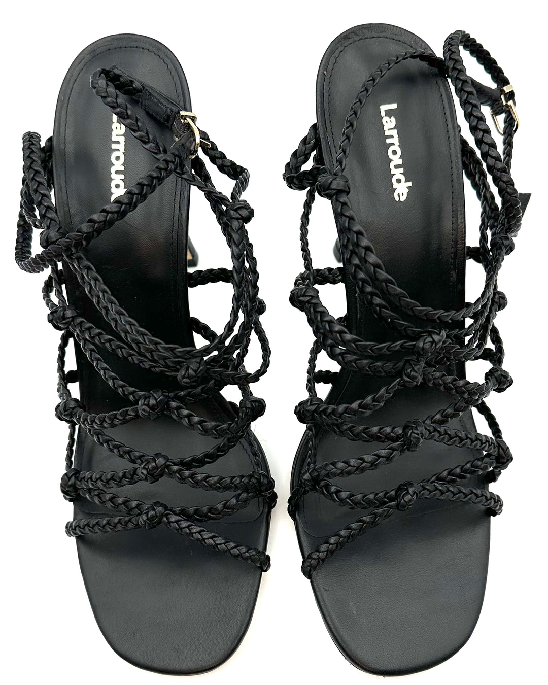 Black Leather Braided Strap Heels - Size 10