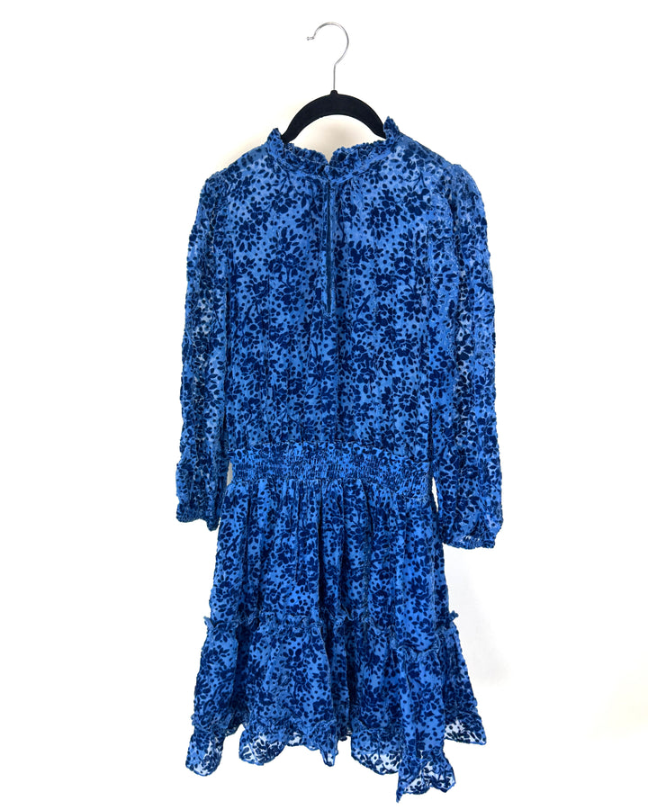 Blue Knee Velvet Dress - Size 4/6