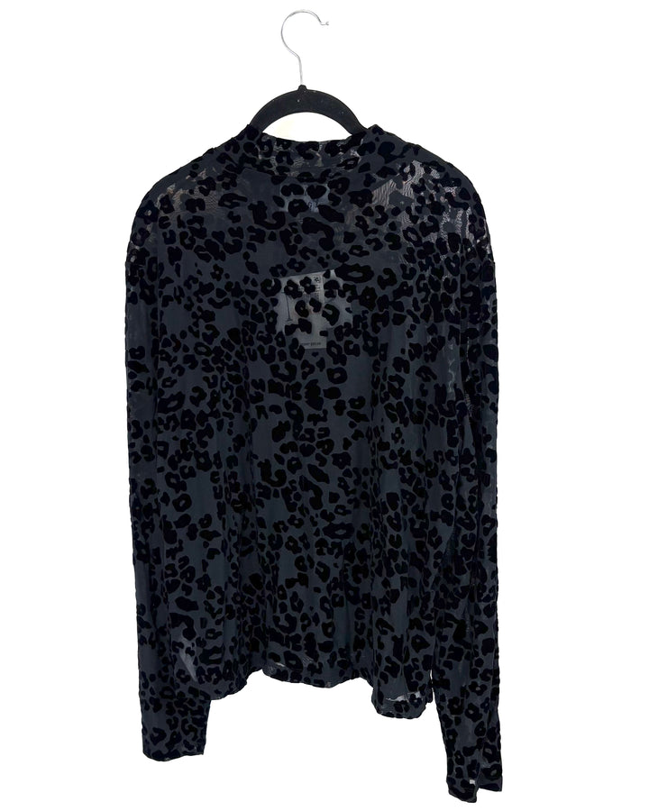 Black Cheetah Print Long Sleeve Top - Size 2X