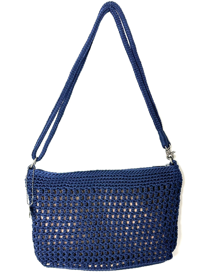 Blue Crochet Turtle Embroidered Shoulder Bag