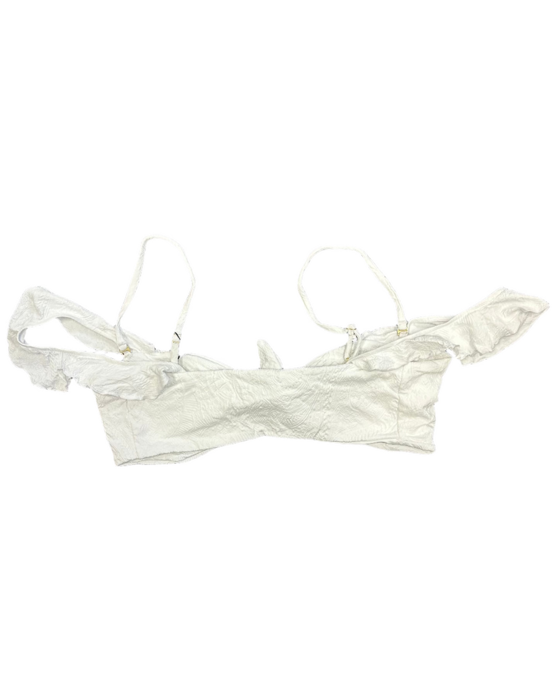 White Embossed Ruffle Bikini Top - L, XL, XXL