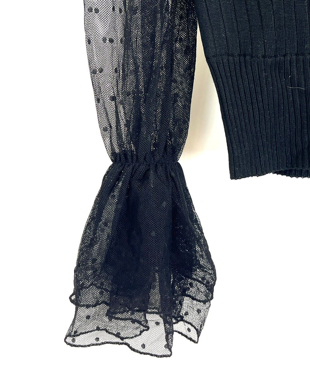 Black Long Sleeve Blouse with Sheer Puff Sleeves - Size 2/4