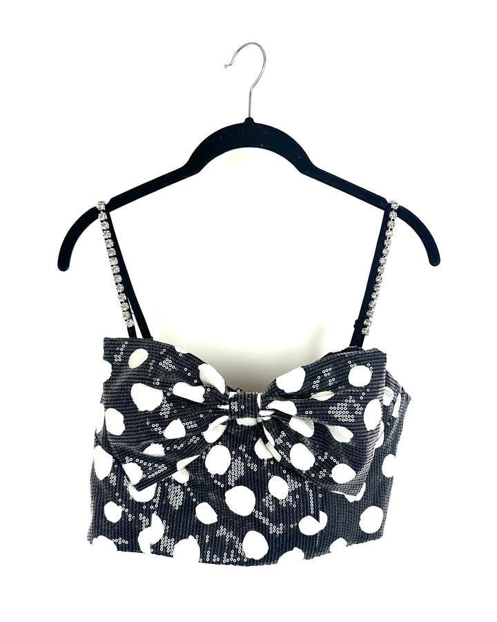 Black Sequin Polka Dot Cropped Tank Top - Size 11
