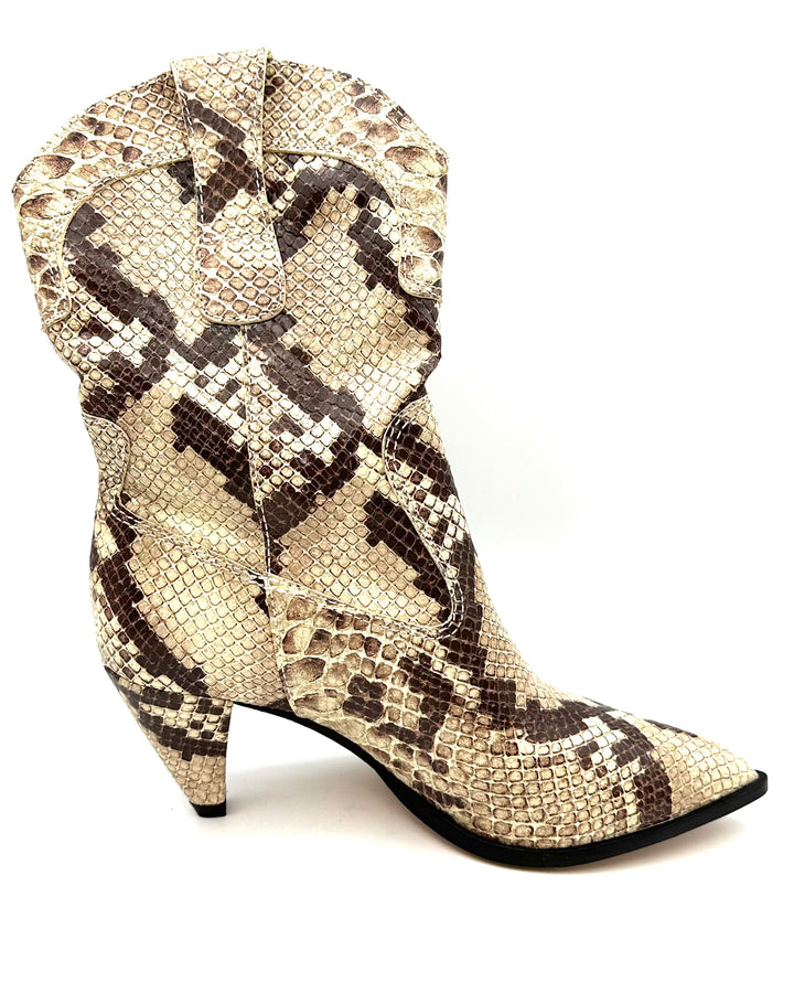 Tan Snake Print Cowboy Boot - Size 10