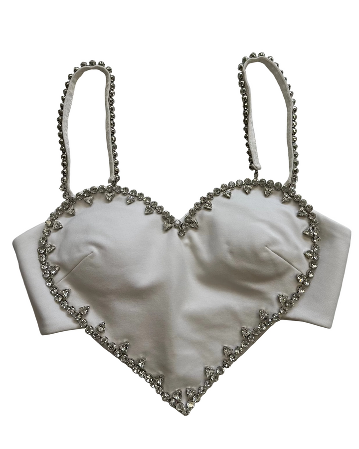 White Heart Gem Stone Crop Top - Small and Medium