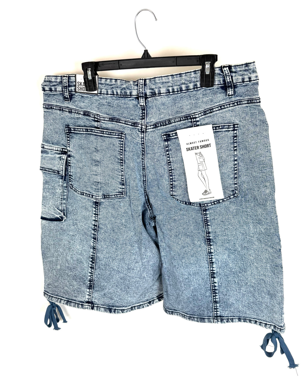 Blue Acid Wash Denim Cargo Shorts - Size 18