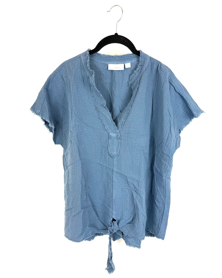 Stone Blue Short Sleeve V-Neck Top - Size 6/8