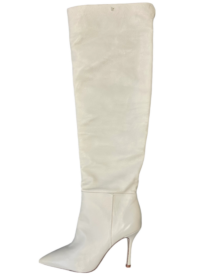 Ivory Tall Pointed Toe Boots - Size 5.5