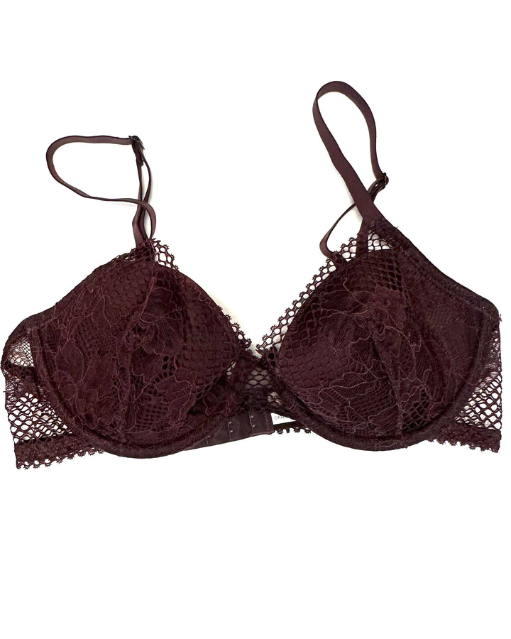 Burgundy Lace Overlay Bra - 34B