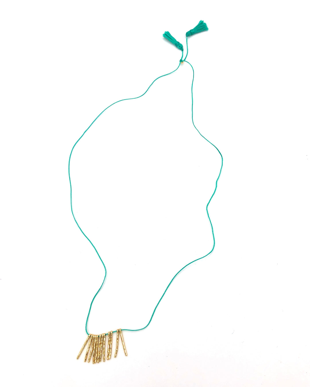 Teal Gold Bar Charm String Necklace