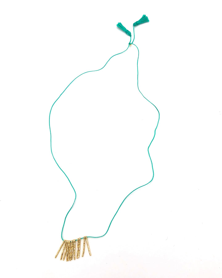 Teal Gold Bar Charm String Necklace