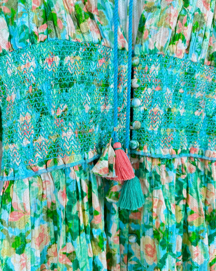 Green Floral V-Neck Dress - Small