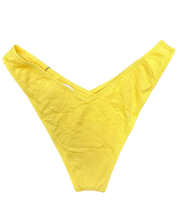 Yellow Embossed High Cut And Cheeky Bikini Bottom - M, XL, XXL