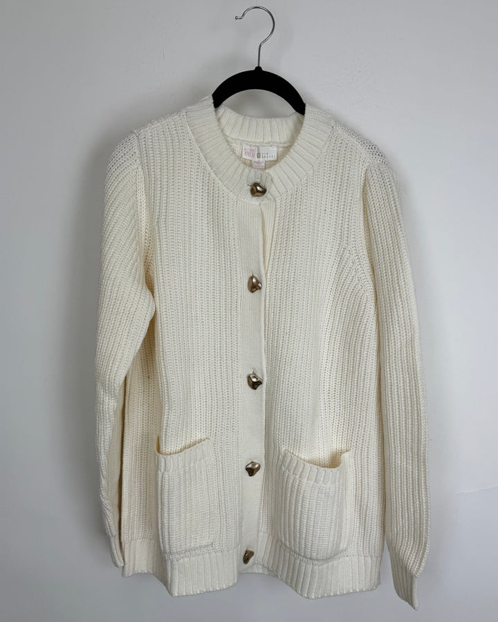 Ivory Cardigan with Gold Buttons - Small