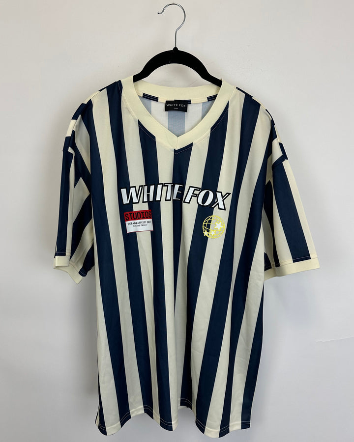 White Fox Striped Oversize Jersey Top - Small/Medium