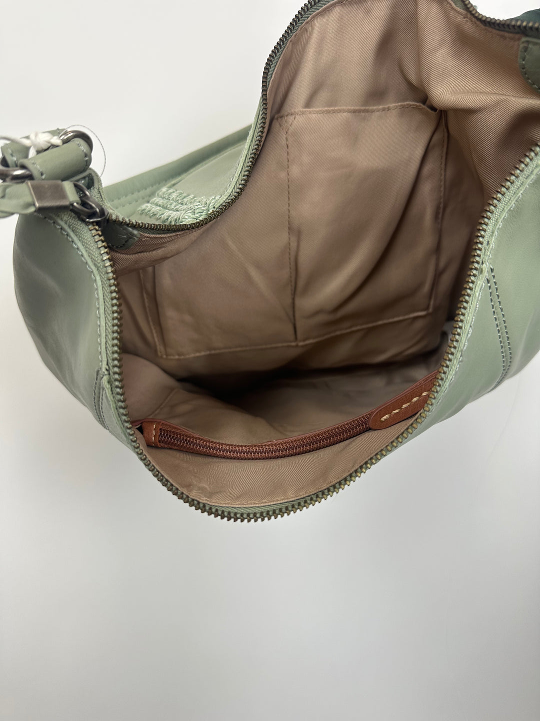 Pistachio Green Leather Slouch Bag