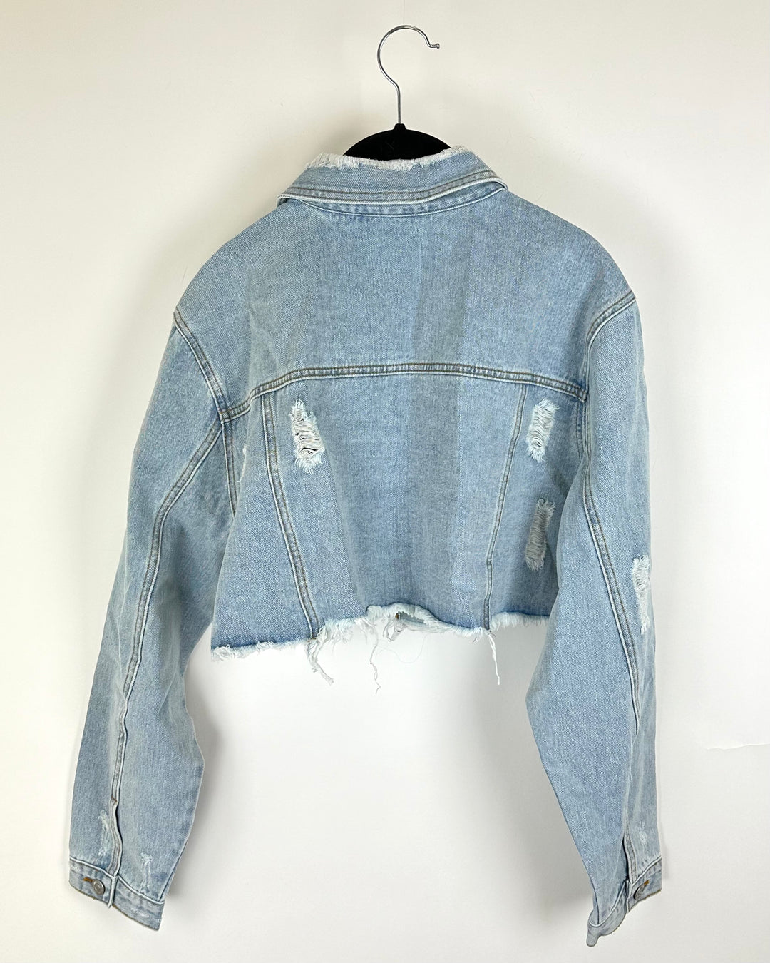 Light Wash Distressed Cropped Denim Jacket - 2X