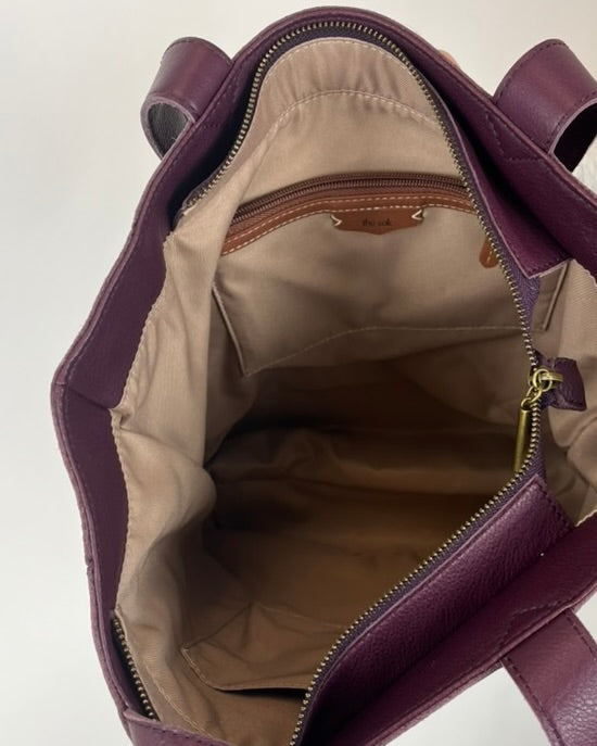 Burgundy Leather Crochet Tote Bag