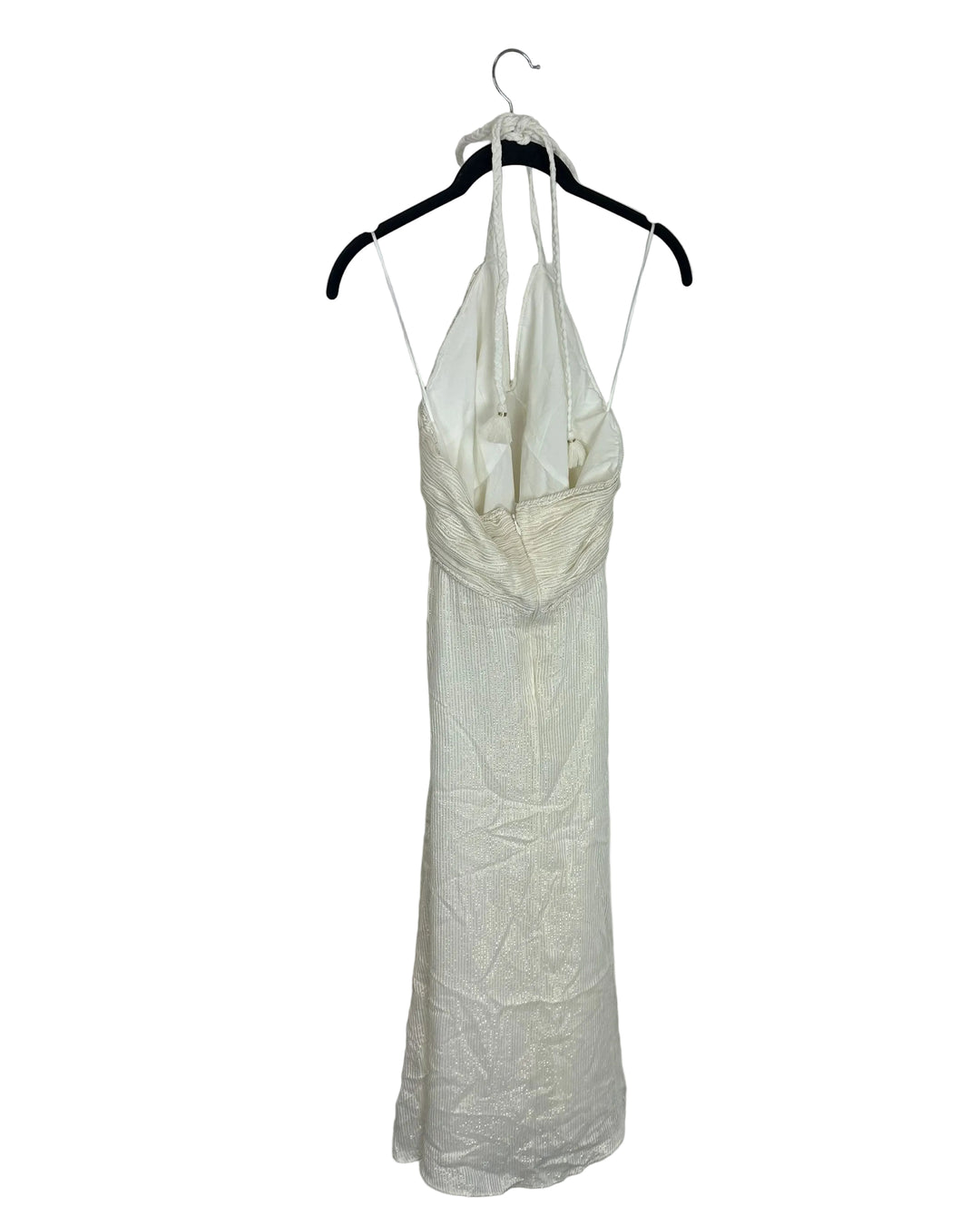 White with Gold Tinsel Halter Dress- Size 6