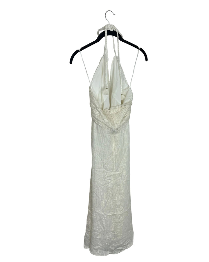 White with Gold Tinsel Halter Dress- Size 6