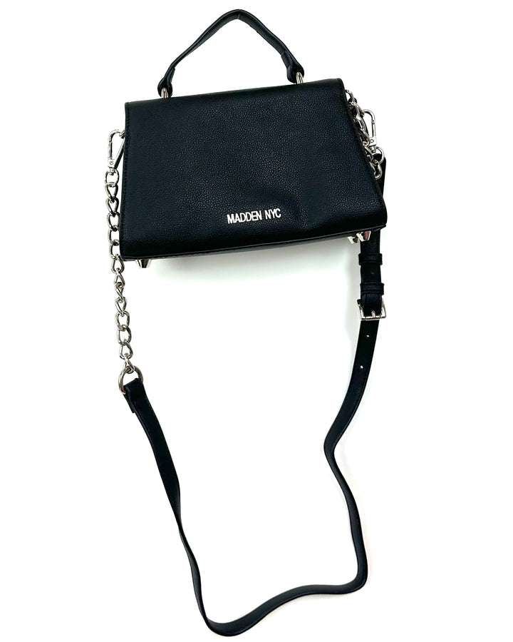 Black Leather Bag With 3D Flower