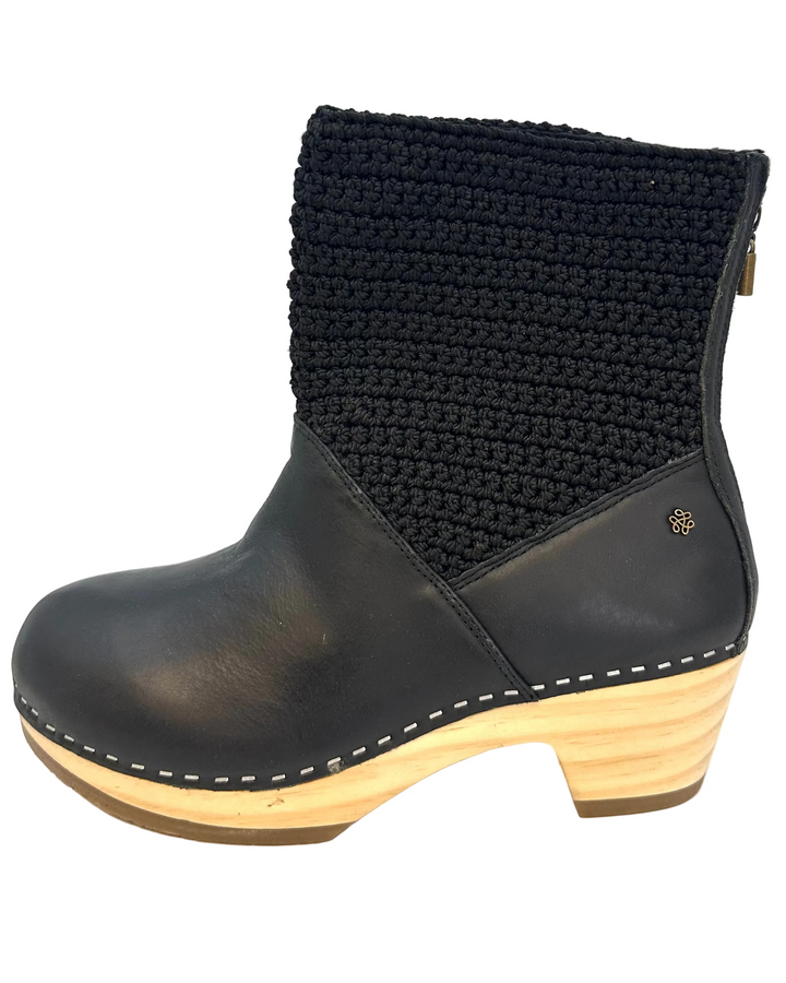 Black Leather & Crochet Clog Boots - Size 6-11