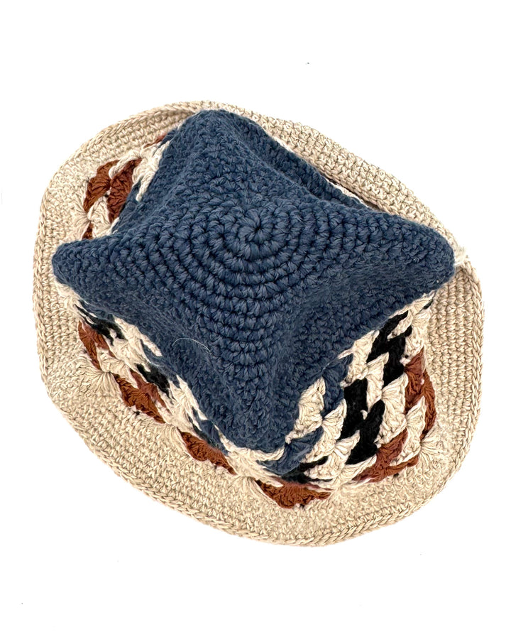 Beige And Blue Crochet Bucket Hat