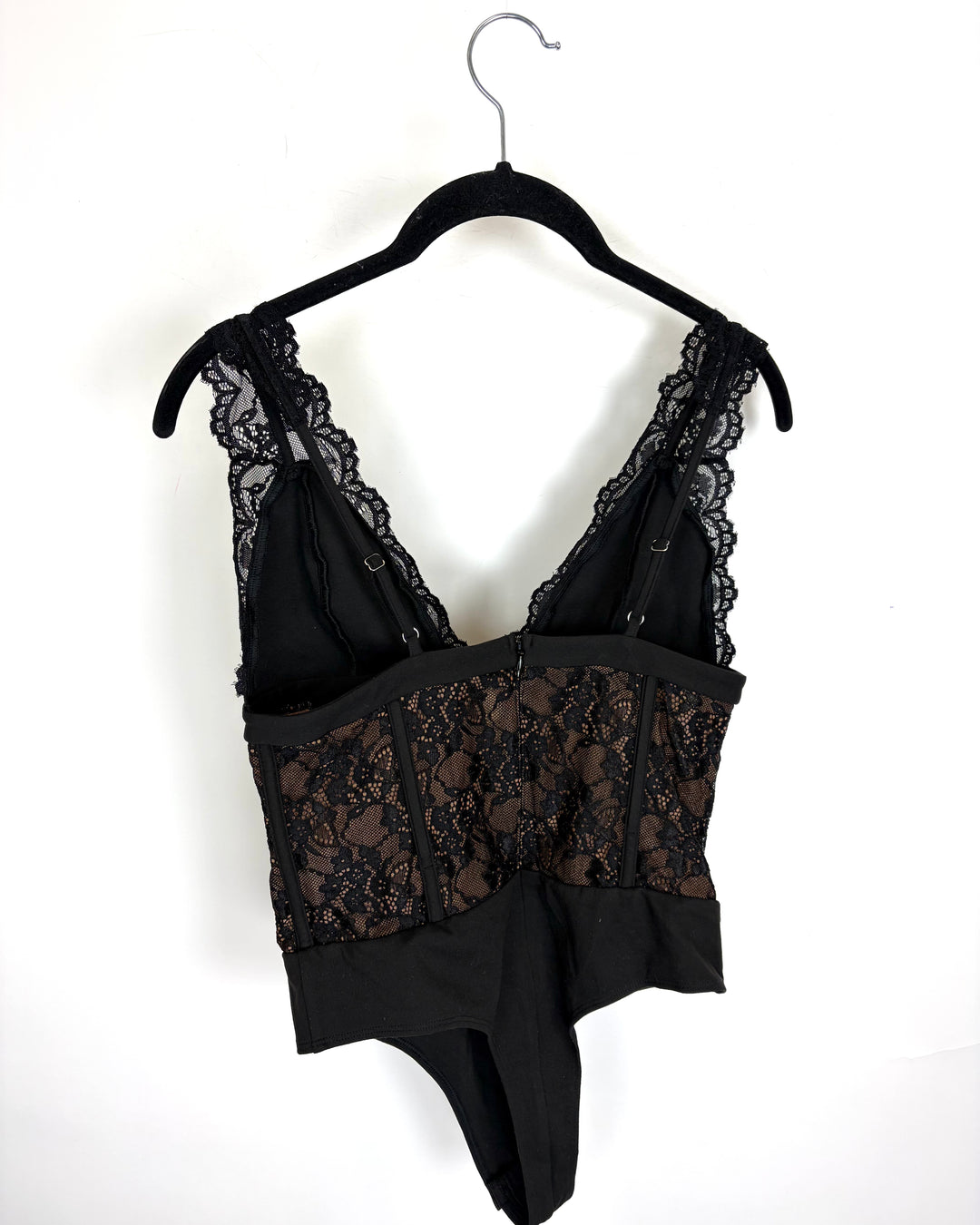 Black and Nude Lace Corset Bodysuit - Size 4/6