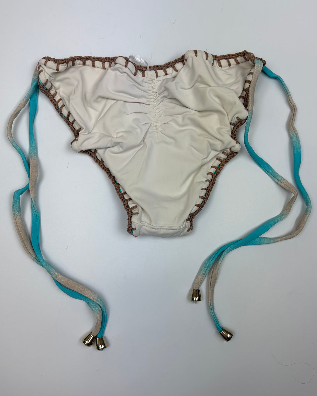 Sky Blue and Ivory Reversible Crochet Scrunch Tie Bikini Bottom - XS, XL