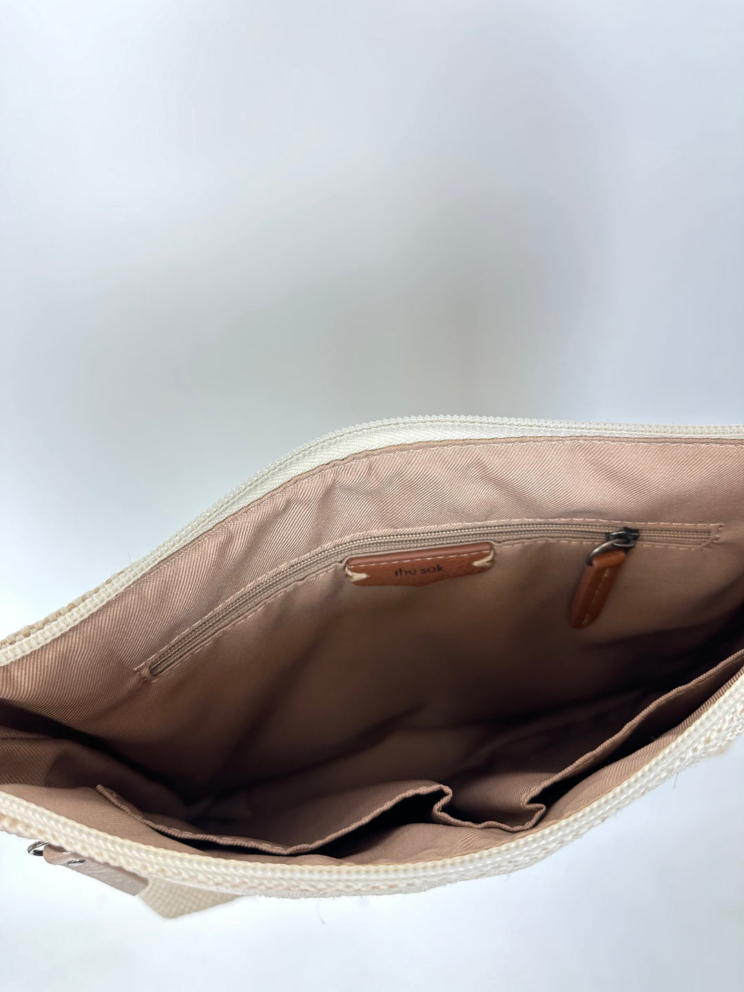 Beige Owl and Floral Embroidered Woven Crossbody Bag