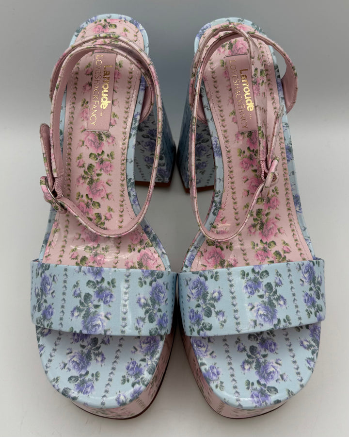 Pink And Blue Floral Platform Heels - Size 7 and 7.5