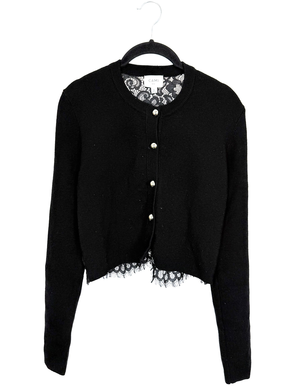 Black Lace Panel Cardigan - Size 2/4