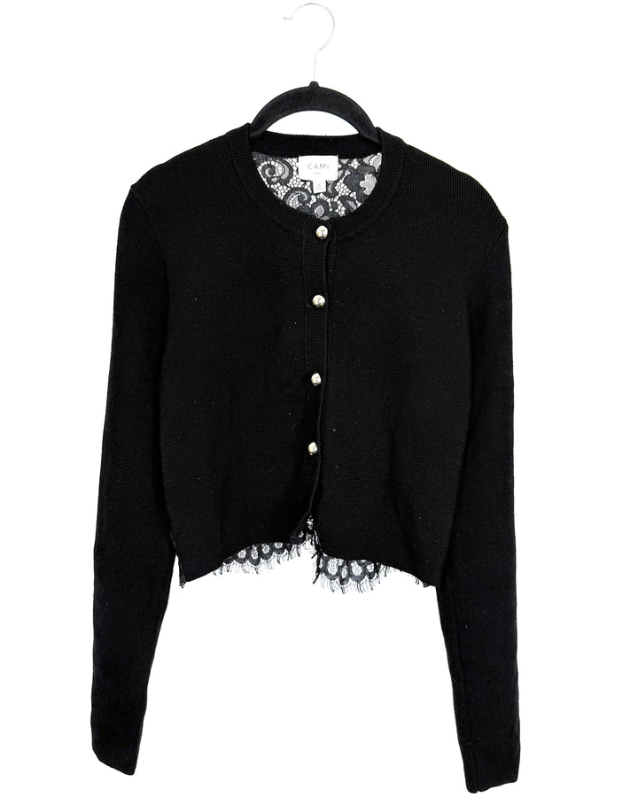 Black Lace Panel Cardigan - Size 2/4