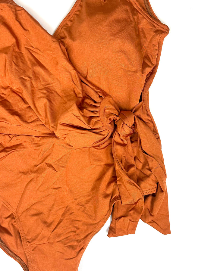 Burnt Orange Wrap One Piece Swimsuit - Size 4/6