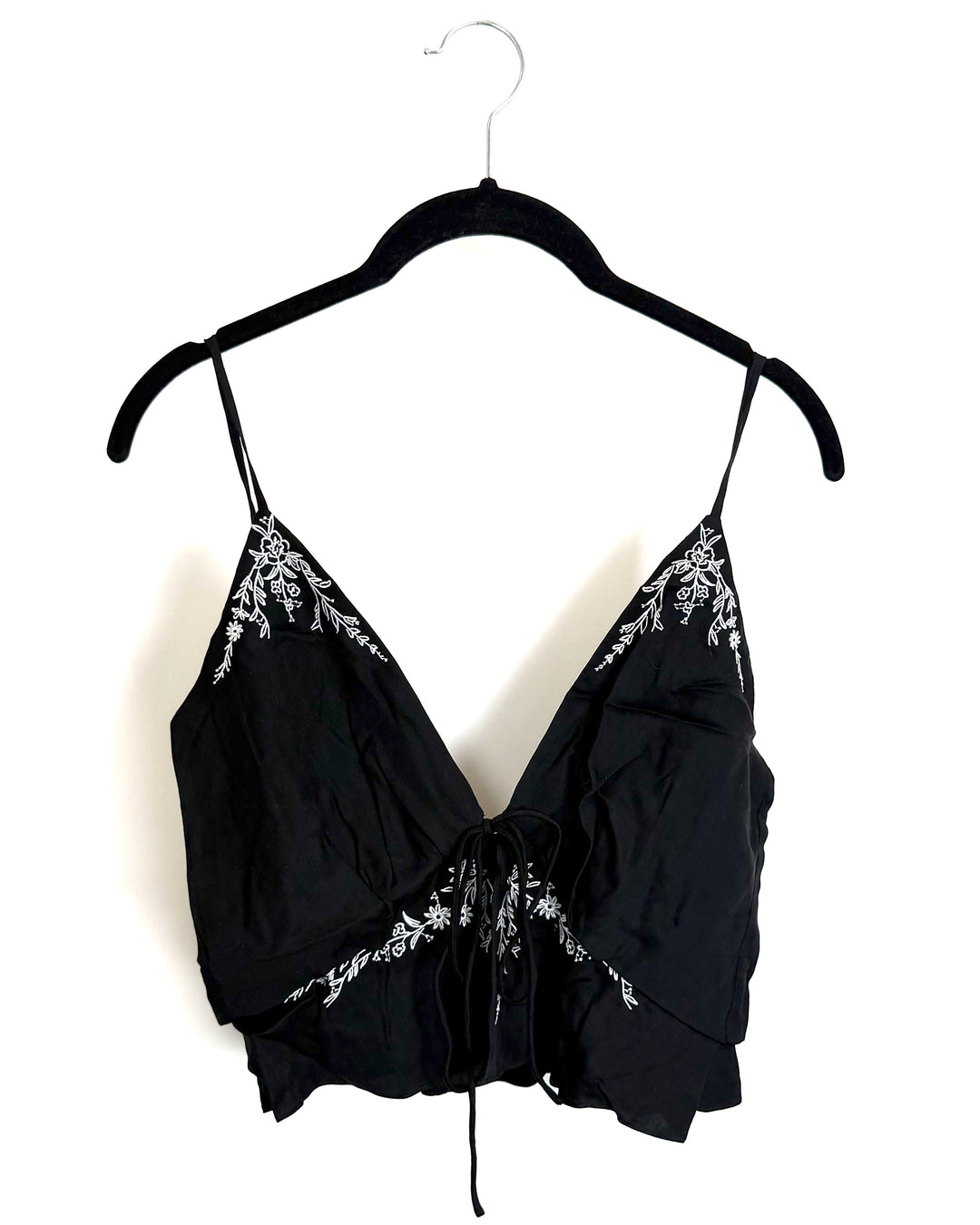 Black V Neck Crop Top With White Detailing - Size 0/2