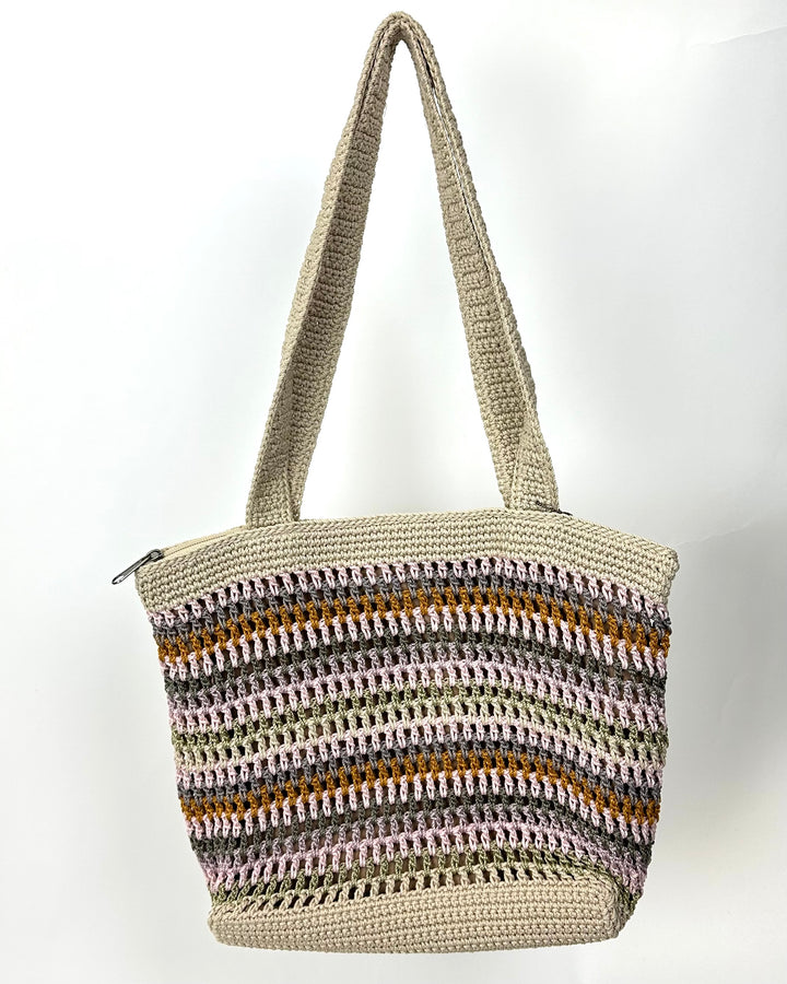 Tan and Multicolor Stripe Crochet Shoulder Bag