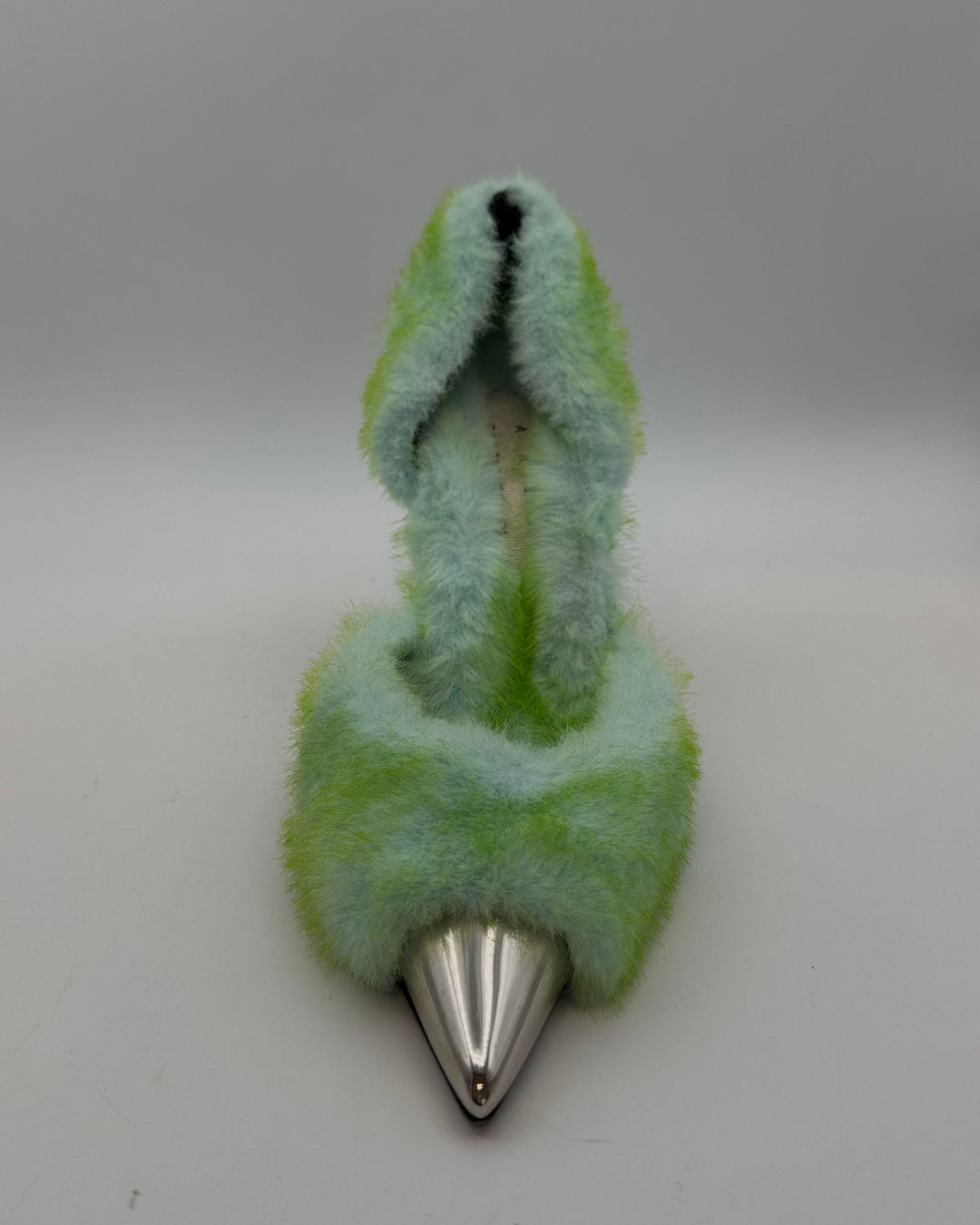 Green and Silver Faux Fur Heels - Size 40
