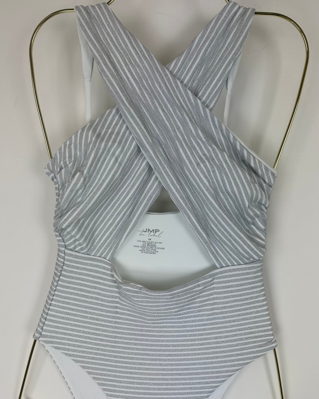 Metallic Silver Halter One Piece Swimsuit -  XS, S, XXL, XXXL