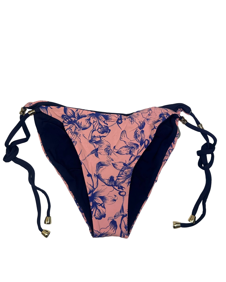 Dusty Pink & Blue Floral Reversible Scrunch Tie Bikini Bottom - S, L, XL