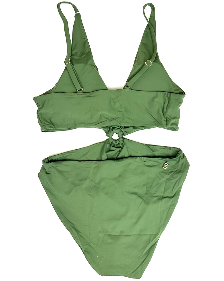 Khaki Green Plunge Keyhole One Piece - Size 2/4