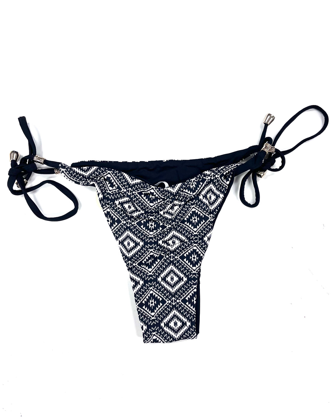 Black & Cream Printed Reversible Cheeky Scrunch Bikini Bottom - Large