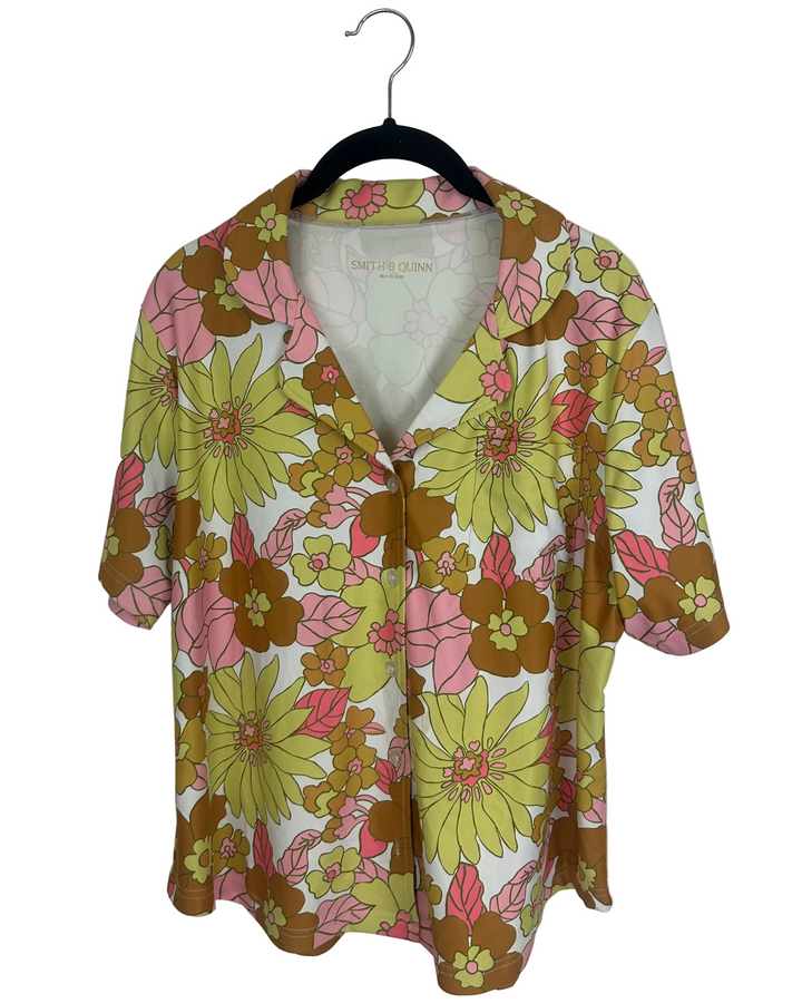 Orange and Pink Floral Button Up - Size 8/10