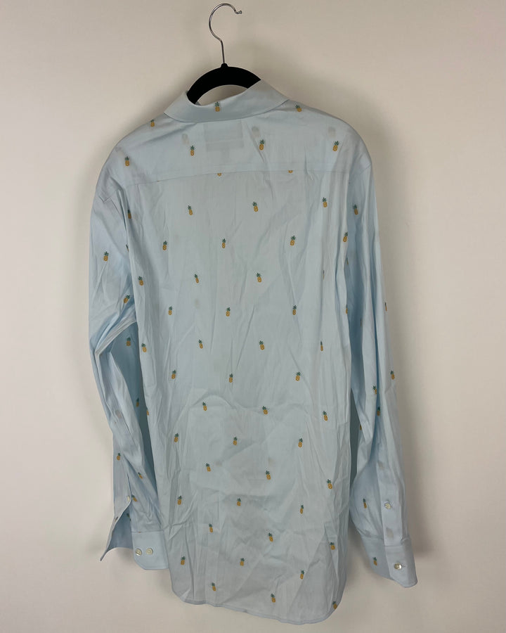 MENS Blue Pineapple Print Slim Fit Dress Shirt - 15 1/2 x 35
