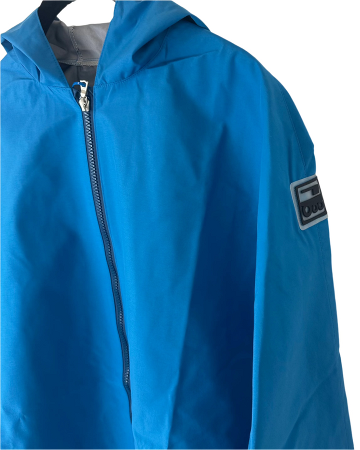 Bright Blue Long Raincoat With Hood - Size 2/4, 6/8,  8/10, and 10/12